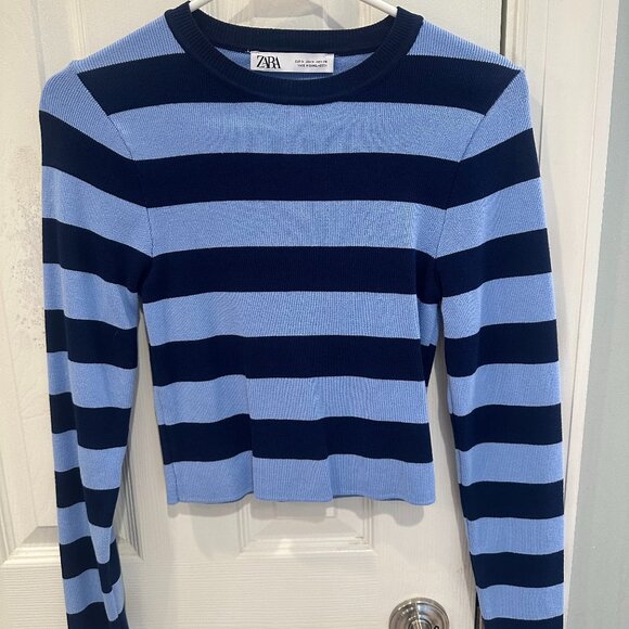 Zara knit top blue and navy striped, size M - Picture 3 of 4